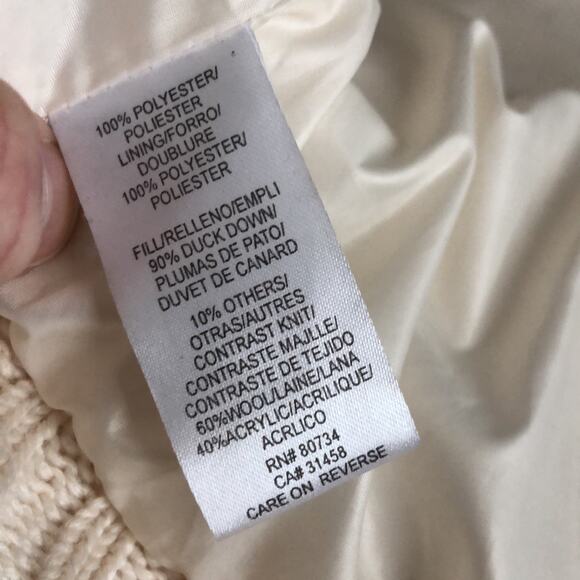 BCBGMaxAzria Cream Puffer Sweater Jacket with knit shawl collar & cuffs size XS - Picture 11 of 12